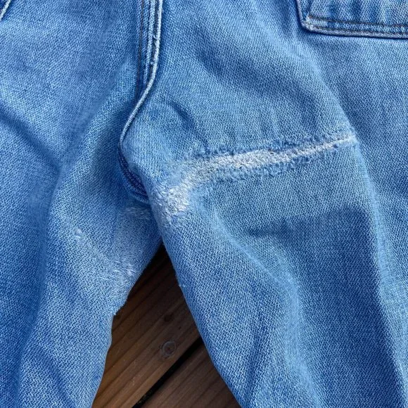Vintage 70's Wrangler No Fault Repaired Cutoff Flare Denim 30x28